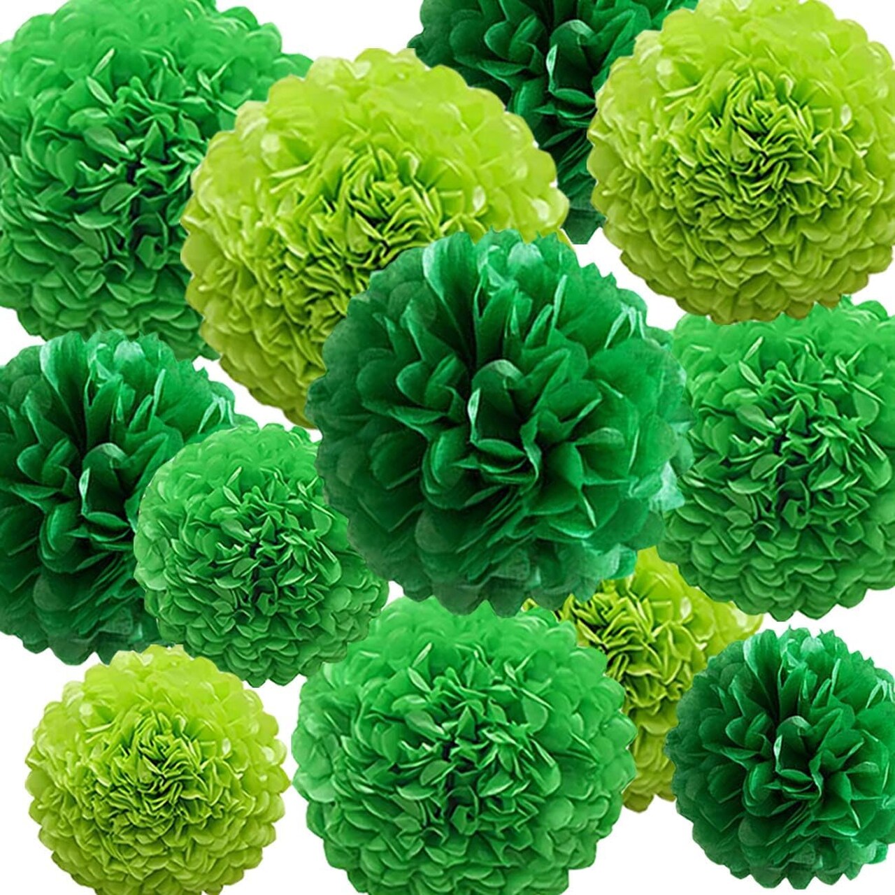 12Pcs Green Hanging Tissue Paper(Dark Green,Green and Light green)